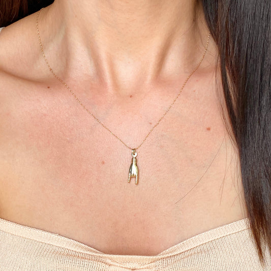 14KT Yellow Gold 3D Italian Mano Cornuto Pendant Charm 25mm