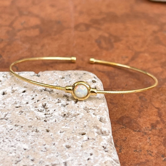 Yellow Gold Plated Lab Round Opal Thin Bangle Cuff Bracelet