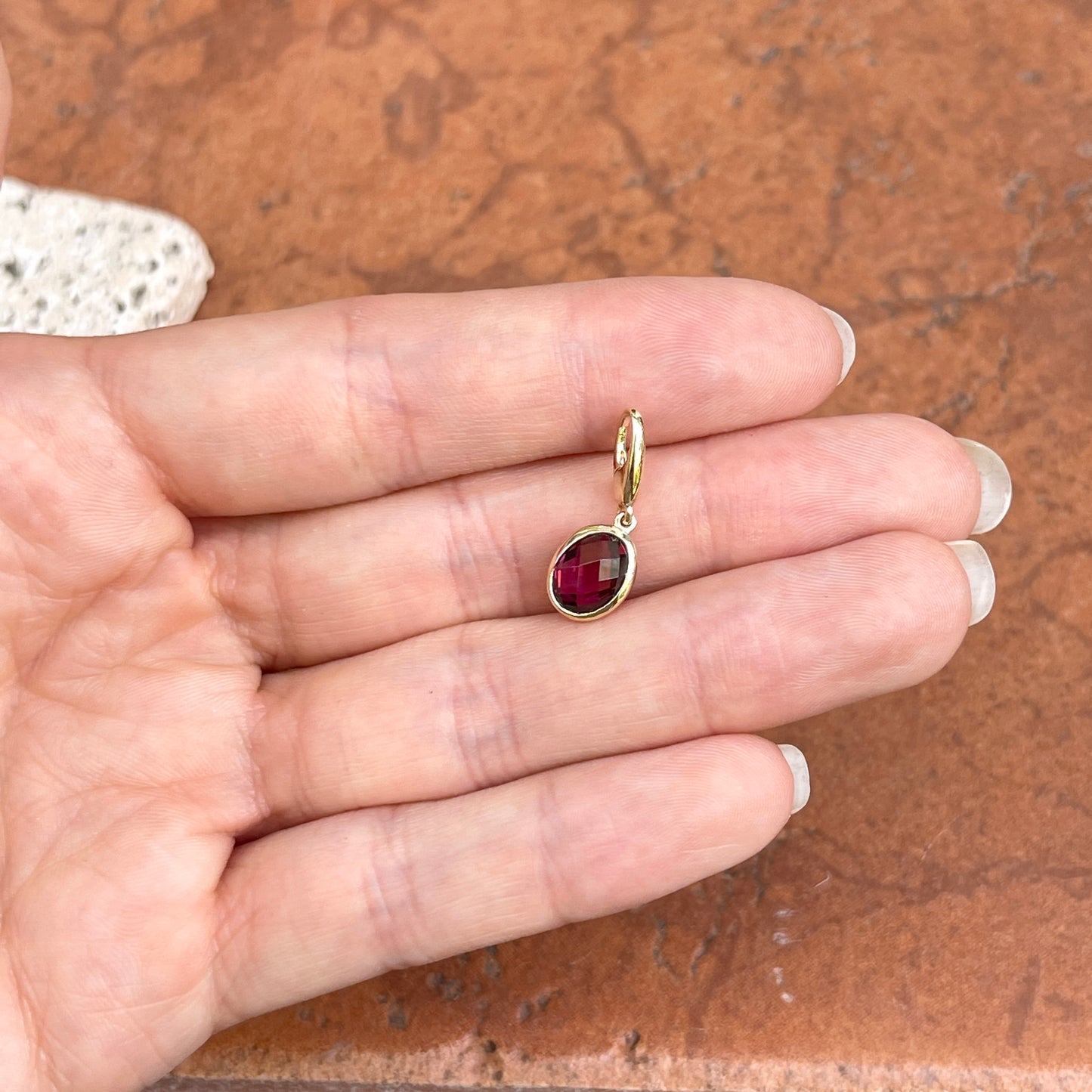 14KT Yellow Gold Oval Bezel Rhodolite Garnet Omega Clip Pendant Charm