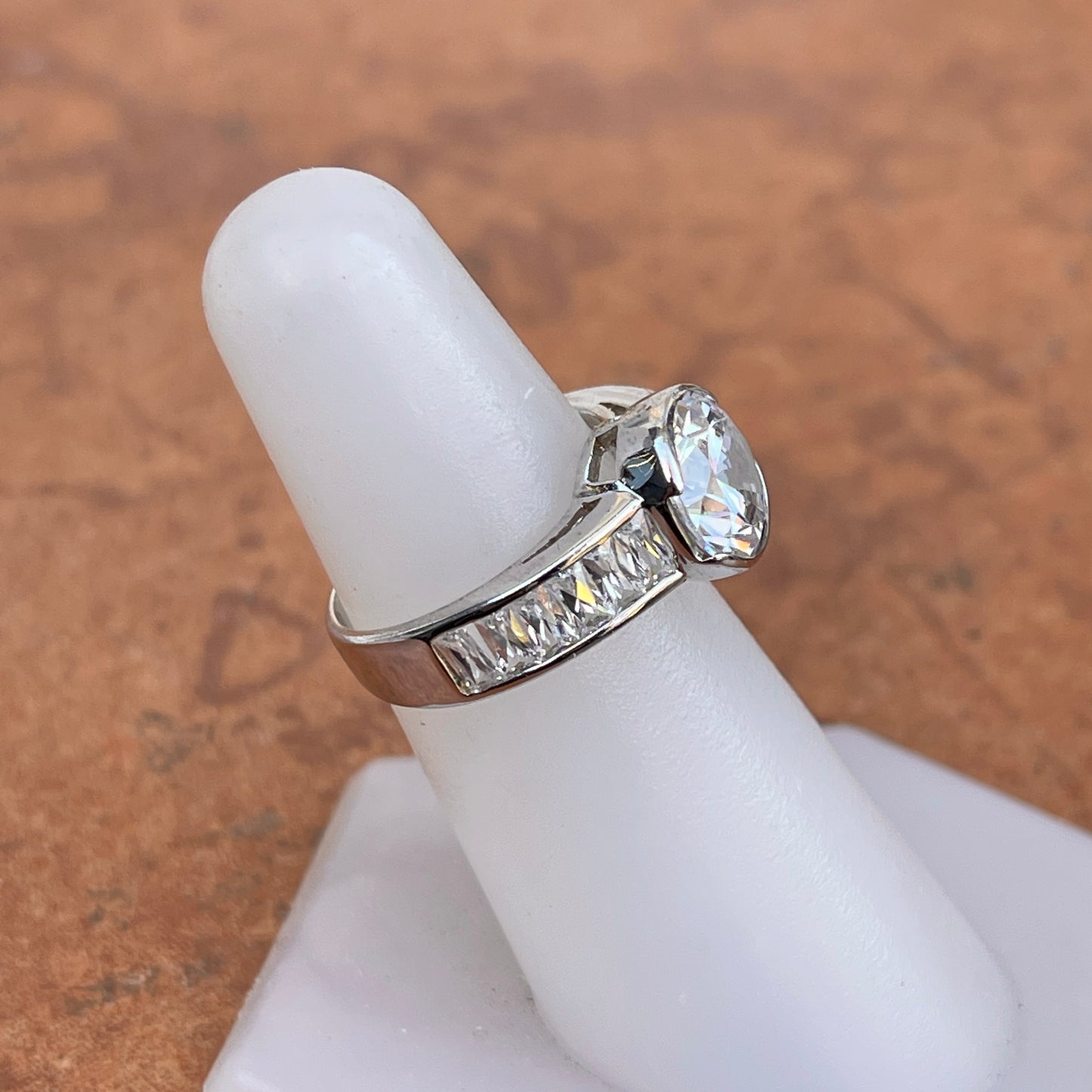 Sterling Silver Half Bezel + Channel Set CZ Ring