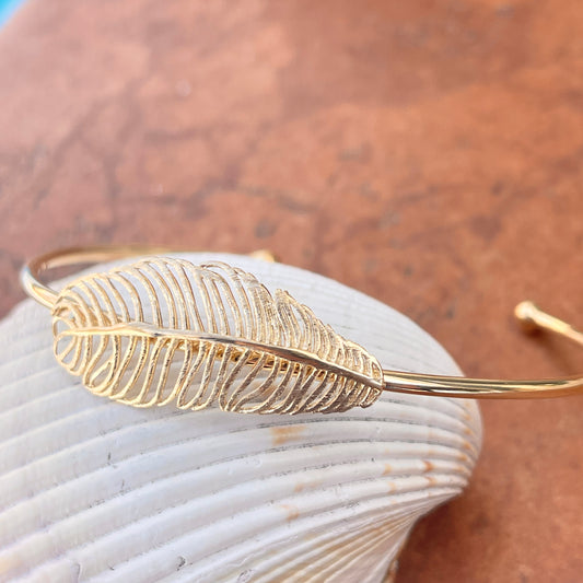 Gold Tone Sterling Silver Horizontal Leaf Bangle Cuff Bracelet