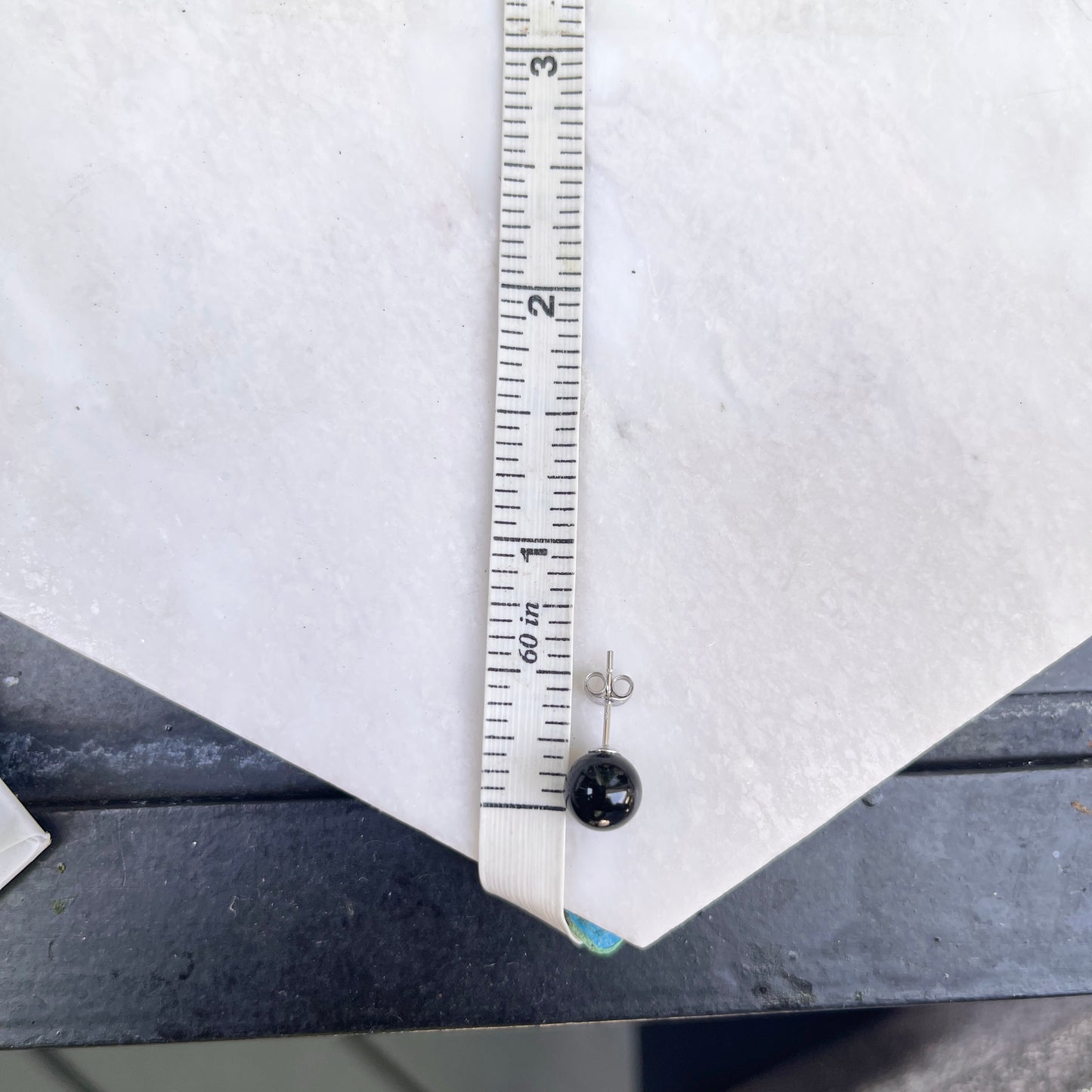 14KT White Gold 8mm Black Onyx Round Ball Stud Earrings