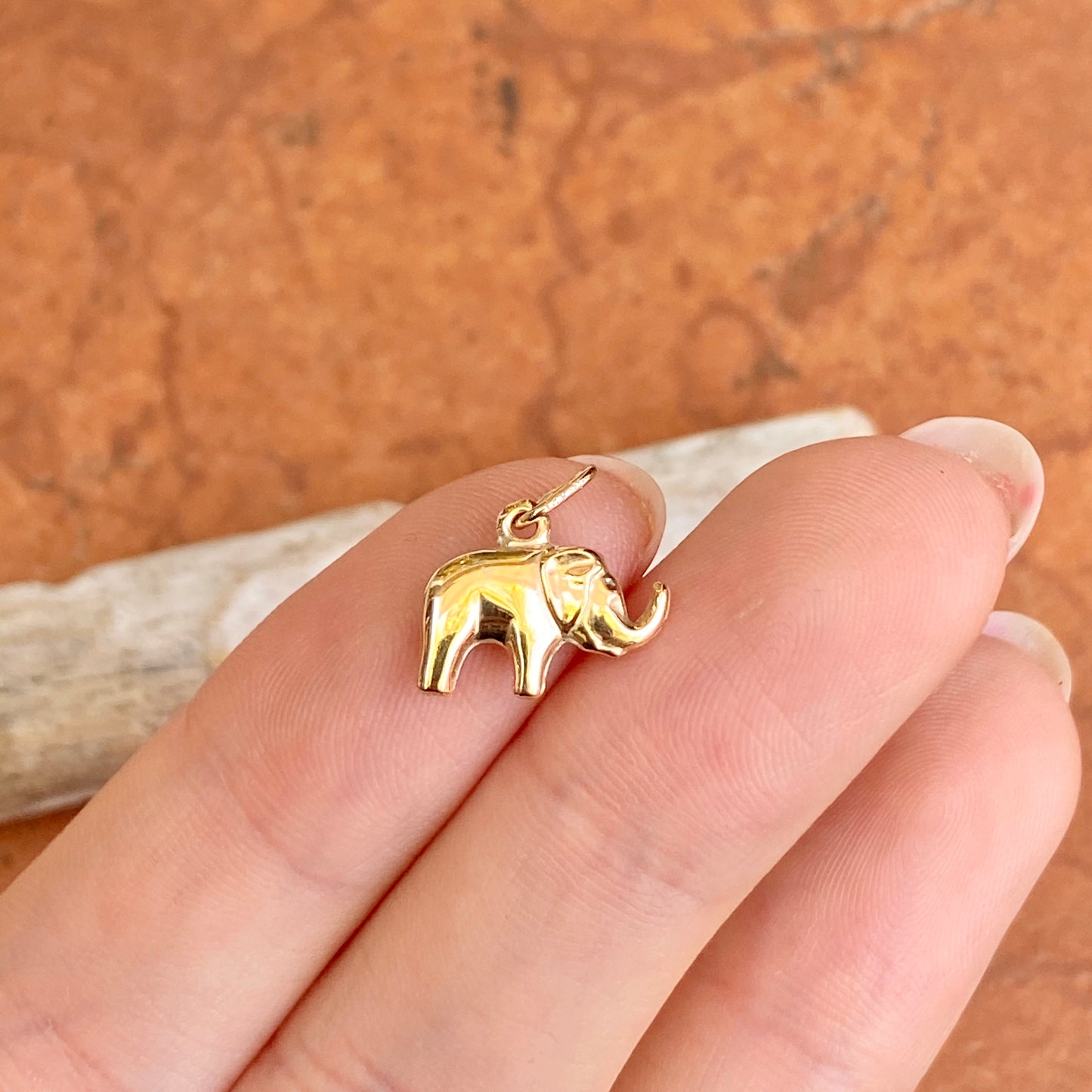 14KT Yellow Gold Mini Elephant Pendant Charm 15mm