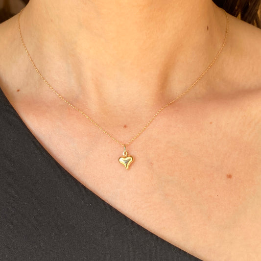 14KT Yellow Gold 3D Puffed Heart Pendant Charm 14mm