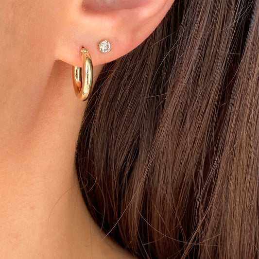 10KT Yellow Gold Polished 3mm Tube Hoop Earrings 15mm