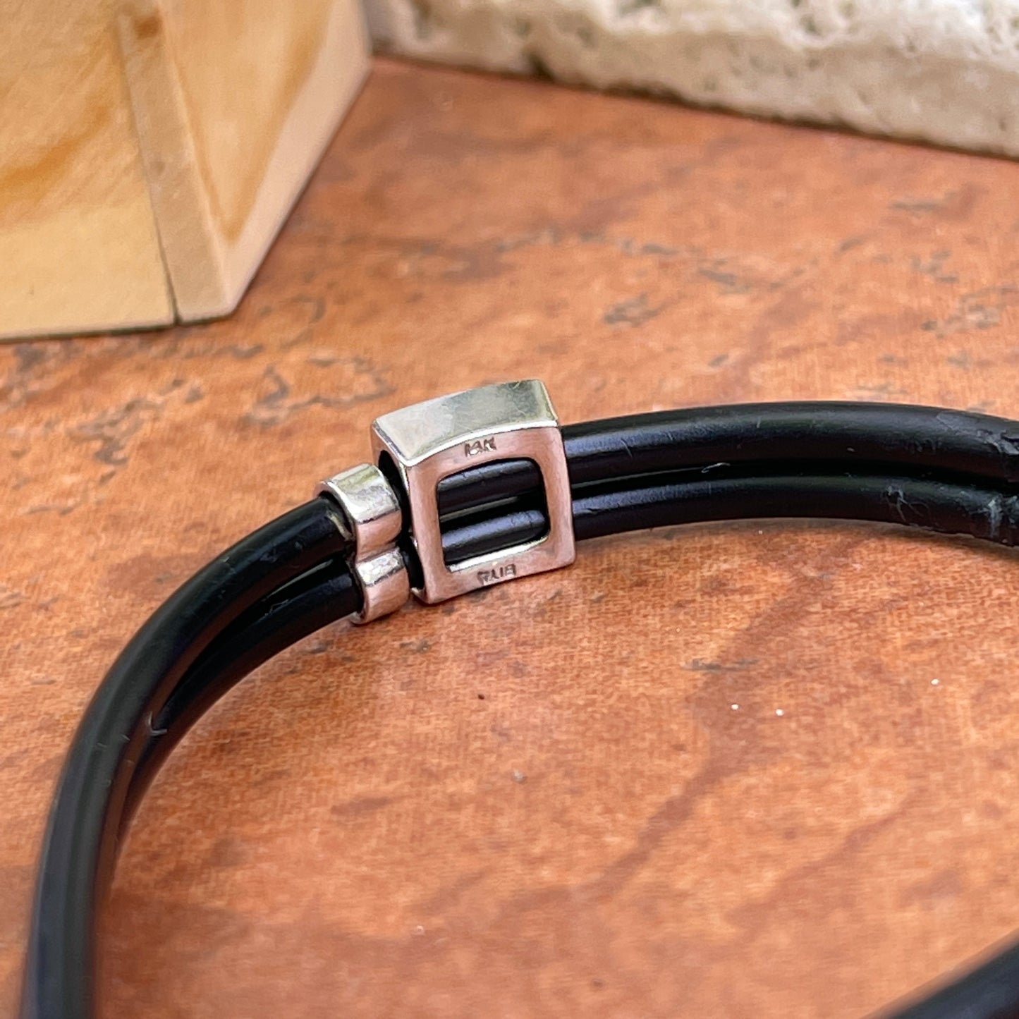 Estate Effy 14KT White Gold + Black Rubber Pave Diamond Bracelet