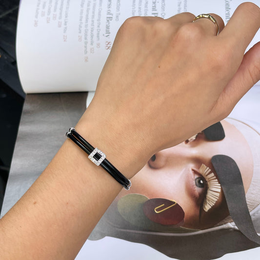 Estate Effy 14KT White Gold + Black Rubber Pave Diamond Bracelet