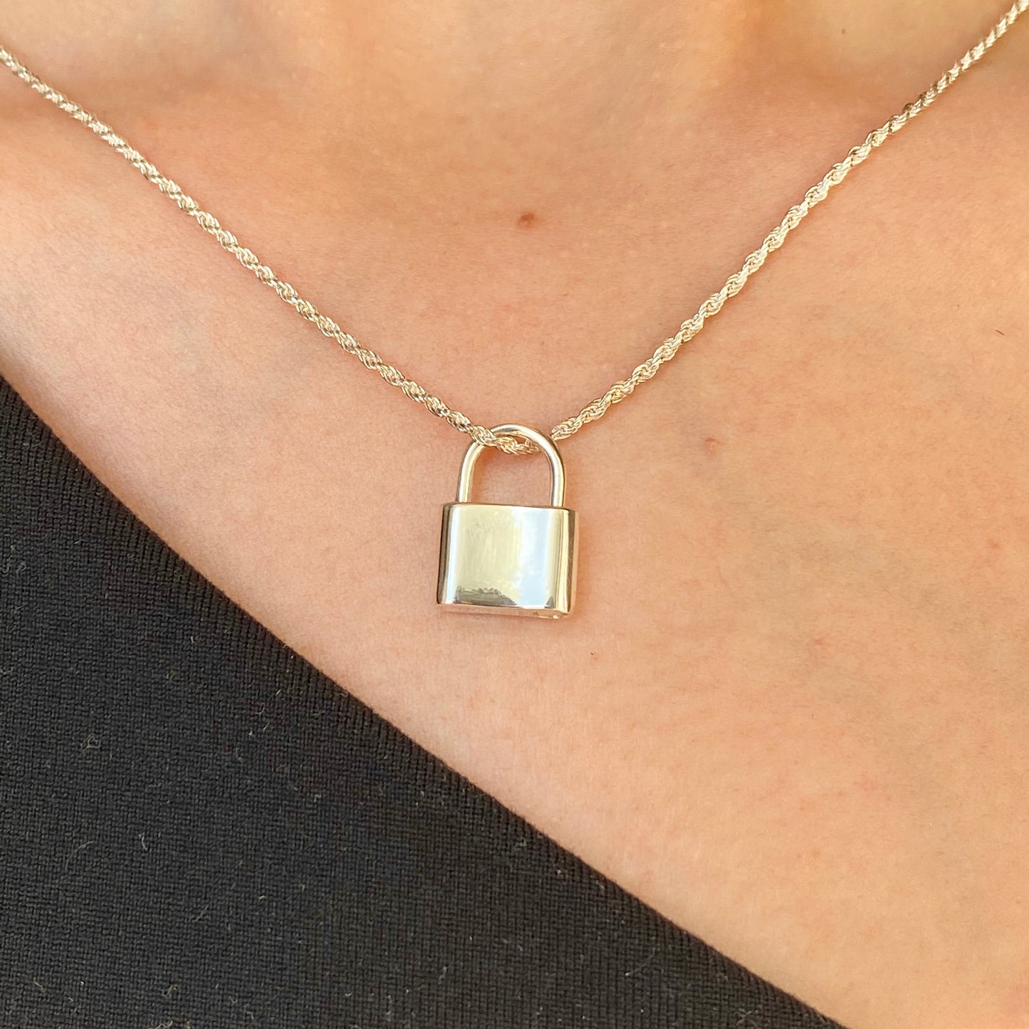 Sterling Silver Polished Padlock Pendant Clasp 15mm