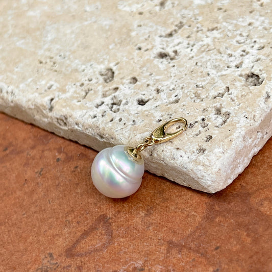 14KT Yellow Gold 12mm Paspaley South Sea Pearl Omega Clip Pendant Slide