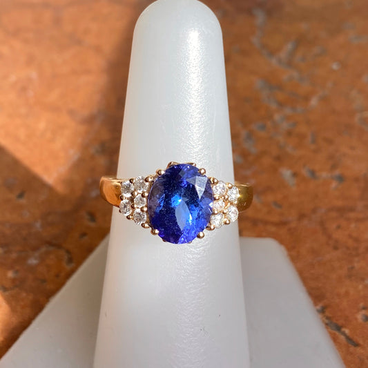 Estate 14KT Yellow Gold Oval Tanzanite + Round Diamond Ring, Estate 14KT Yellow Gold Oval Tanzanite + Round Diamond Ring - Legacy Saint Jewelry