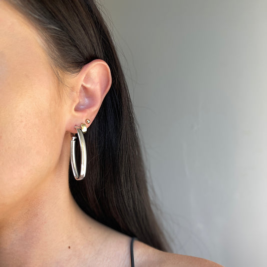 14KT White Gold Oval Omega Back Hoop Earrings 43mm