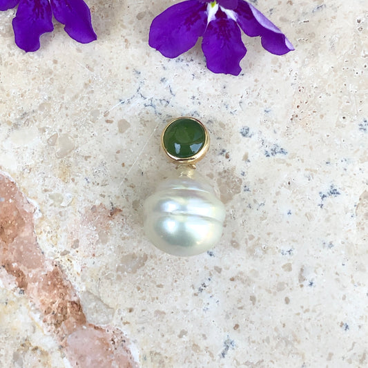 14KT Yellow Gold Jade + Paspaley South Sea Pearl Pendant Slide, 14KT Yellow Gold Jade + Paspaley South Sea Pearl Pendant Slide - Legacy Saint Jewelry