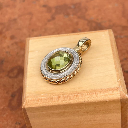 Estate 14KT Yellow Gold + White Gold Oval Faceted Peridot Pendant Enhancer