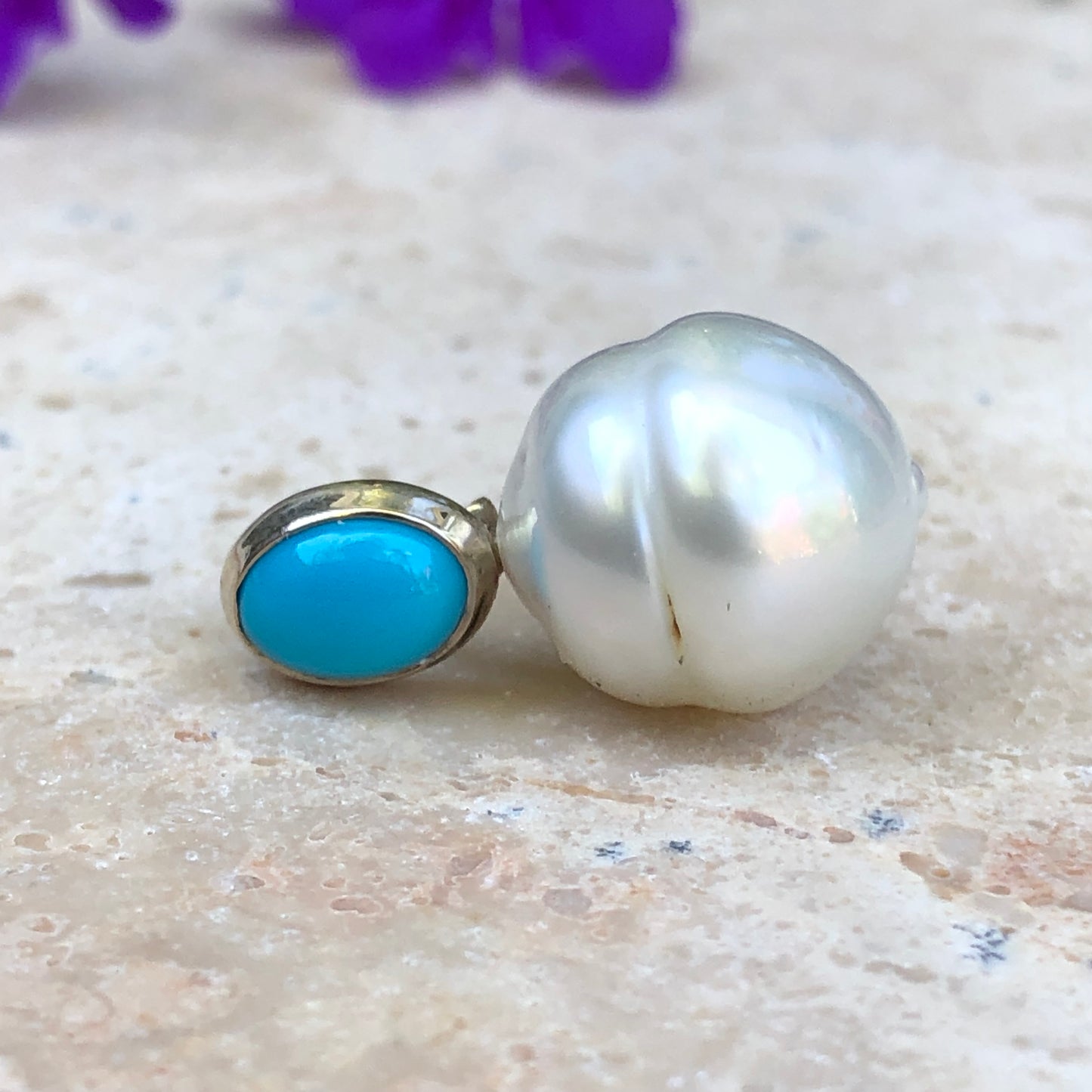 14KT White Gold Turquoise + Paspaley South Sea Pearl Pendant Slide, 14KT White Gold Turquoise + Paspaley South Sea Pearl Pendant Slide - Legacy Saint Jewelry