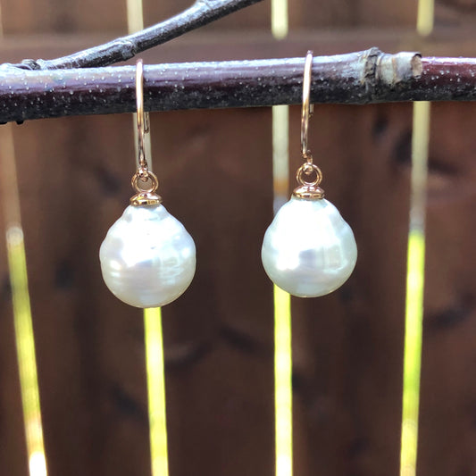 14KT Rose Gold + 11mm Paspaley South Sea Pearl Shepherd Hook Earrings - Legacy Saint Jewelry