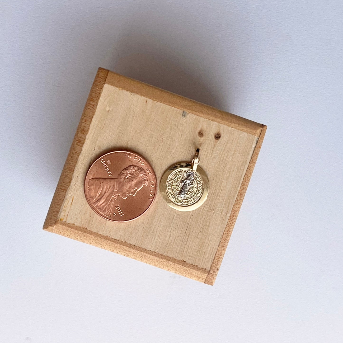 Two-Tone 14KT Yellow Gold Saint Benedict Reversible Round Medal Pendant Charm