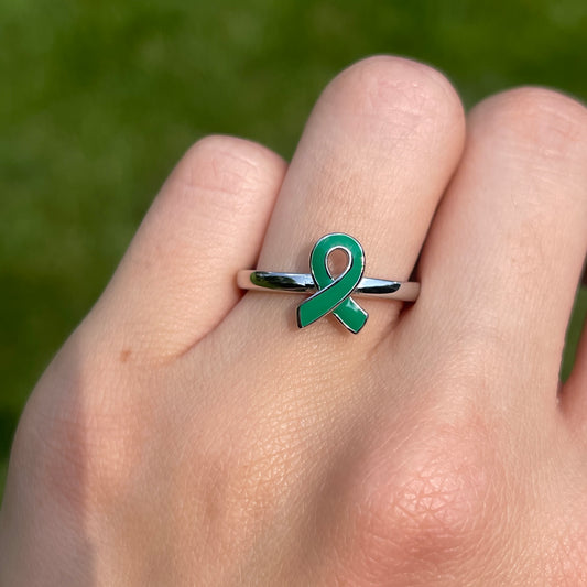 Sterling Silver Green Ribbon Awareness Ring