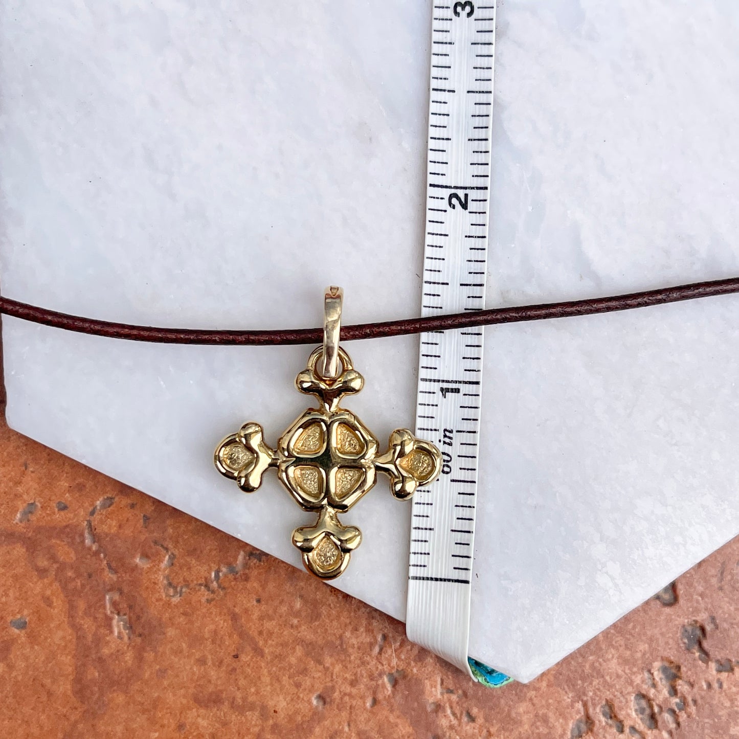 Estate 14KT Yellow Gold Byzantine Electroform Maltese Cross Pendant Leather Necklace