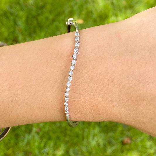 Estate 14KT White Gold Wave Journey Diamond .75 CT Bangle Bracelet