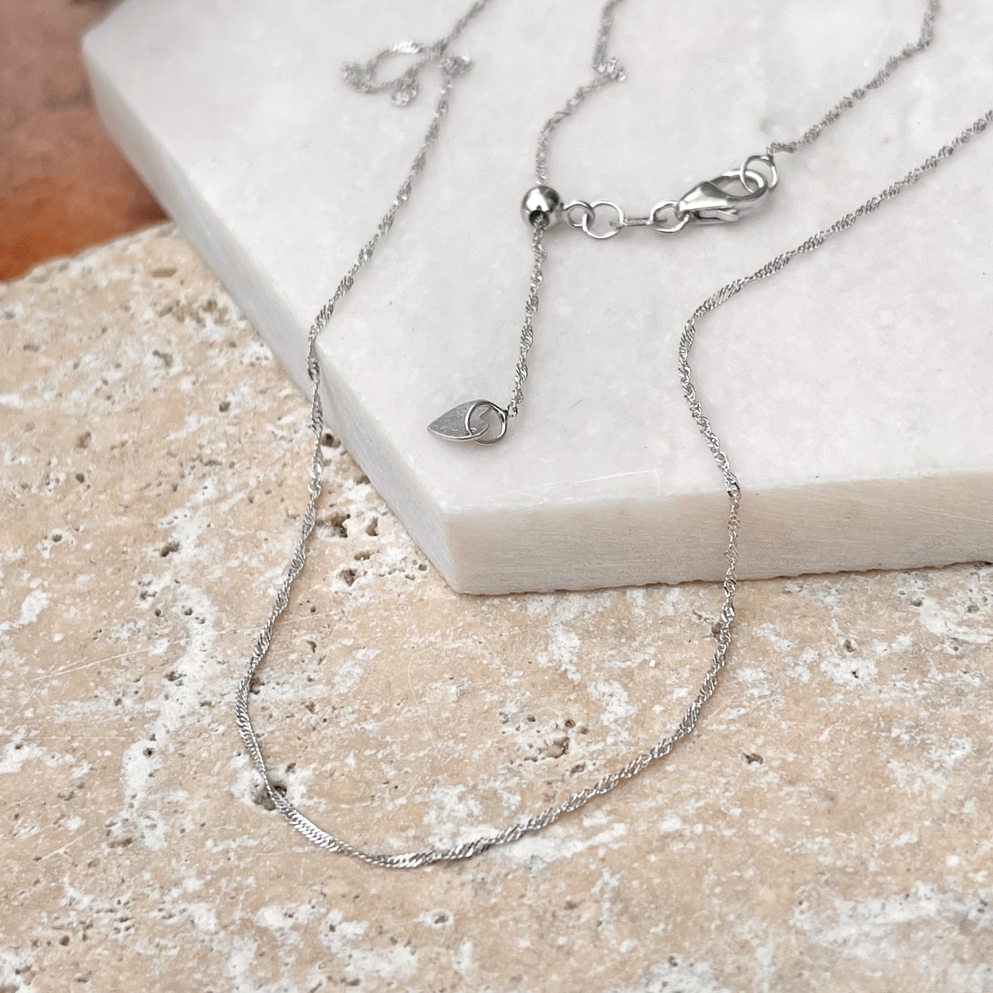 10KT White Gold Diamond-Cut 1mm Singapore Adjustable Chain Necklace