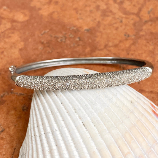 Estate 14KT White Gold 1.00 CT Pave Diamond Oval Bangle Bracelet