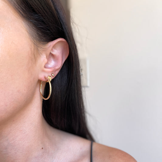 10KT Yellow Gold Diamond-Cut Tube Round Hoop Earrings 30mm