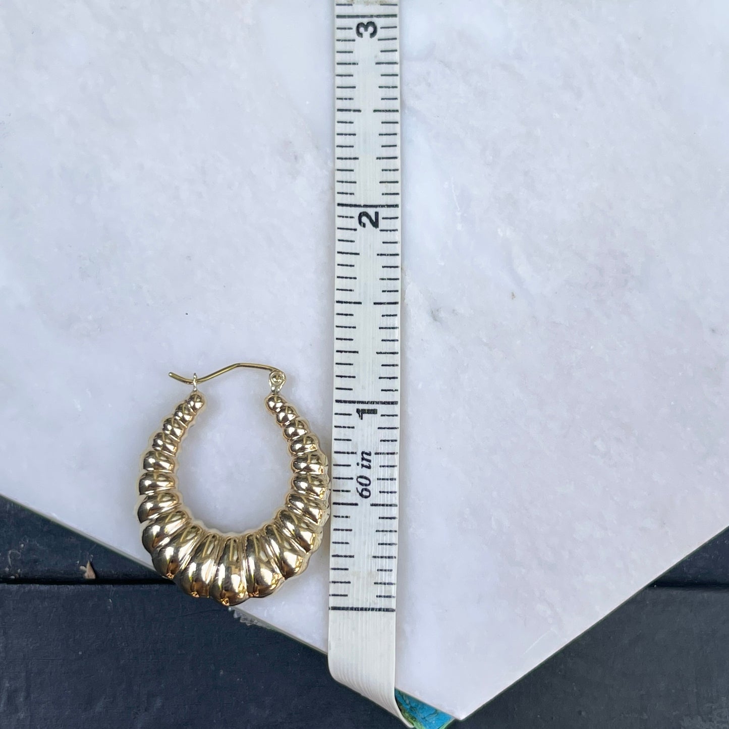 10KT Yellow Gold Scalloped Creole 3D Hoop Earrings 13mm