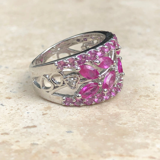 Sterling Silver Pink + Clear CZ Filigree Ring Size 6, Sterling Silver Pink + Clear CZ Filigree Ring Size 6 - Legacy Saint Jewelry