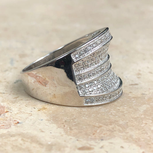 Sterling Silver 9-Row Micro Pave CZ Cigar Band Ring Size 7, Sterling Silver 9-Row Micro Pave CZ Cigar Band Ring Size 7 - Legacy Saint Jewelry