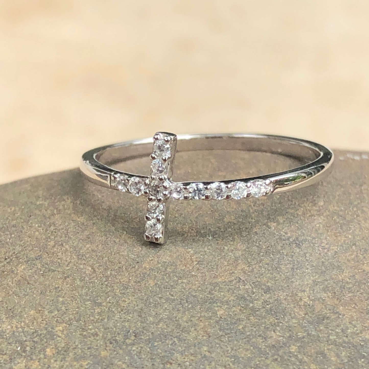 Sterling Silver + CZ Horizontal Cross Ring - Legacy Saint Jewelry