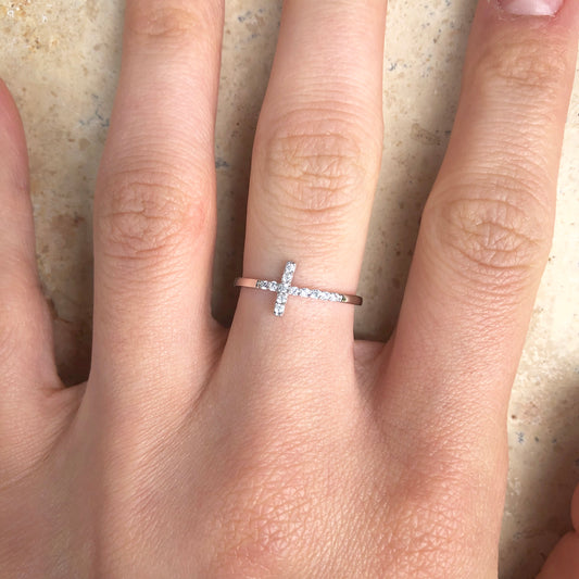 Sterling Silver + CZ Horizontal Cross Ring - Legacy Saint Jewelry