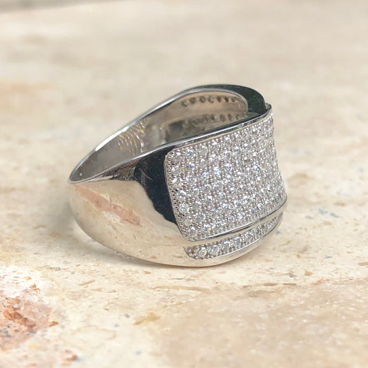 Sterling Silver Pave CZ Multi-Level Cigar Band Ring, Sterling Silver Pave CZ Multi-Level Cigar Band Ring - Legacy Saint Jewelry