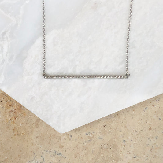 14KT White Gold Diamond Bar Chain Necklace, 14KT White Gold Diamond Bar Chain Necklace - Legacy Saint Jewelry