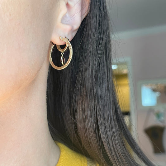 10KT Yellow Gold Satin Diamond-Cut Round Hoop Earrings 25mm