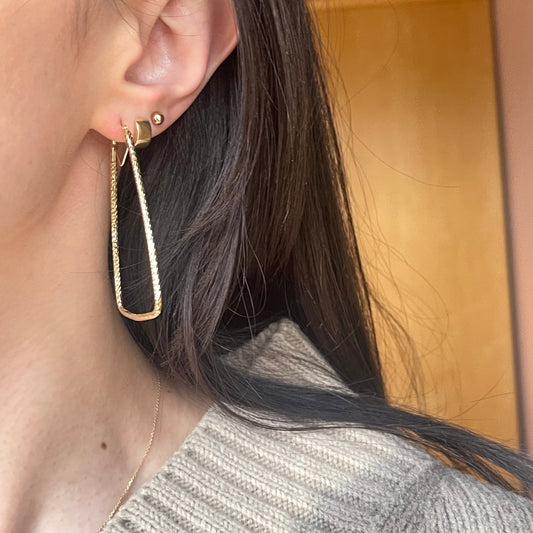 14KT Yellow Gold Open Diamond-Cut Triangle Hoop Earrings 59mm