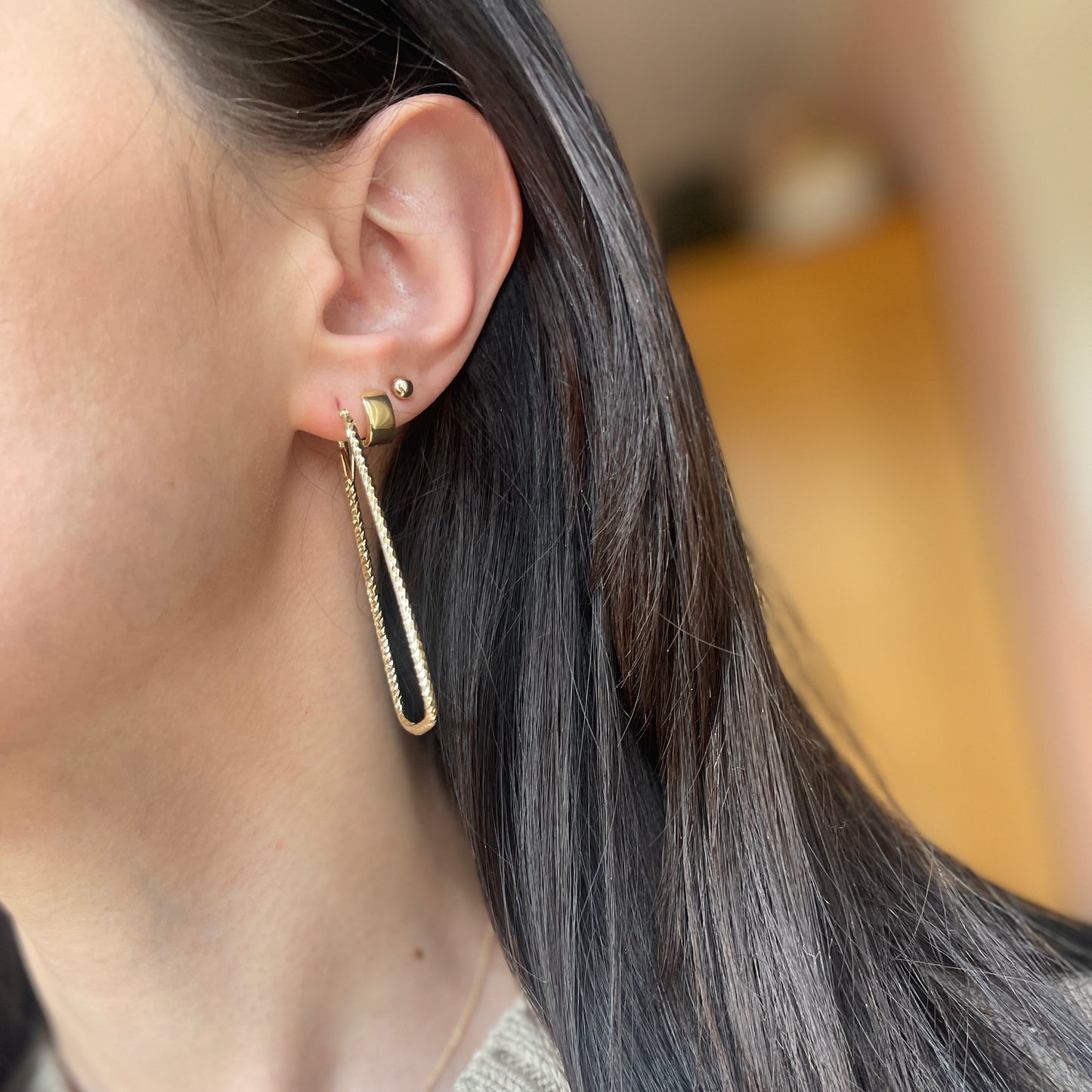 14KT Yellow Gold Open Diamond-Cut Triangle Hoop Earrings 59mm