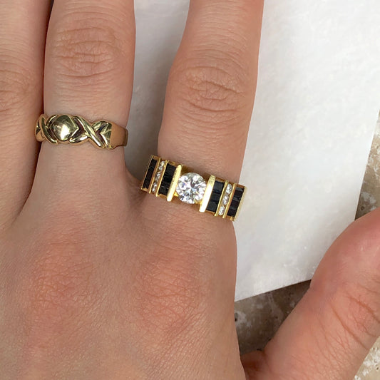 18KT Yellow Gold Blue Sapphire + Diamond Channel Set Band Ring, 18KT Yellow Gold Blue Sapphire + Diamond Channel Set Band Ring - Legacy Saint Jewelry