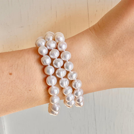 Sterling Silver White Freshwater Cultured Pearl Triple Strand Bracelet, Sterling Silver White Freshwater Cultured Pearl Triple Strand Bracelet - Legacy Saint Jewelry