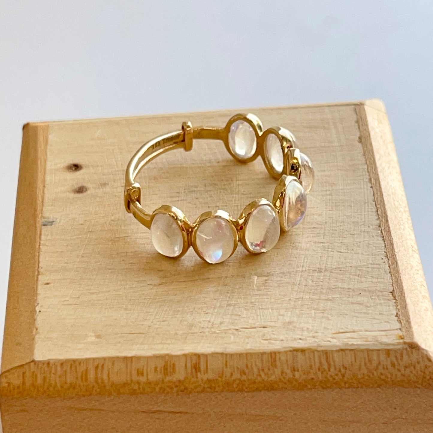 18KT Yellow Gold Oval Bezel Moonstone Eternity Band Ring