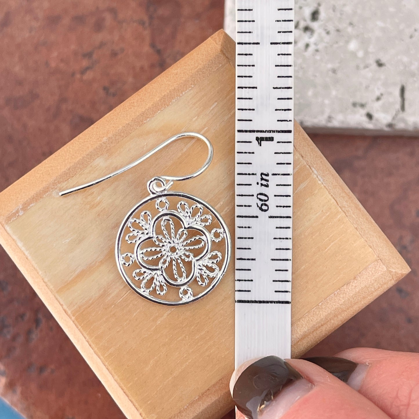 Sterling Silver Filigree Floral Shepherd Hook Earrings