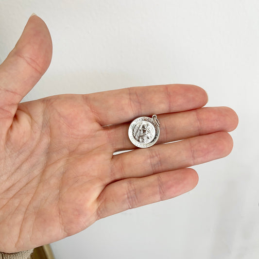 Sterling Silver Shiny St Christopher Round Medal Pendant 18mm