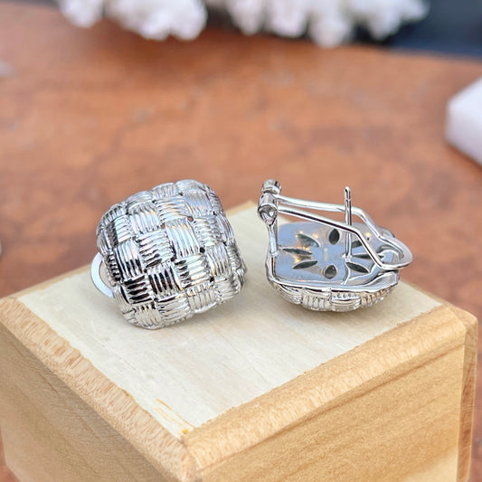 Sterling Silver Square Basket Weave Omega Back Earrings