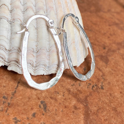 Sterling Silver Hammered Oval Hoop Earrings 20mm