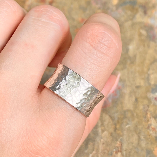 Sterling Silver Polished Hammered Concave Cigar Band Ring