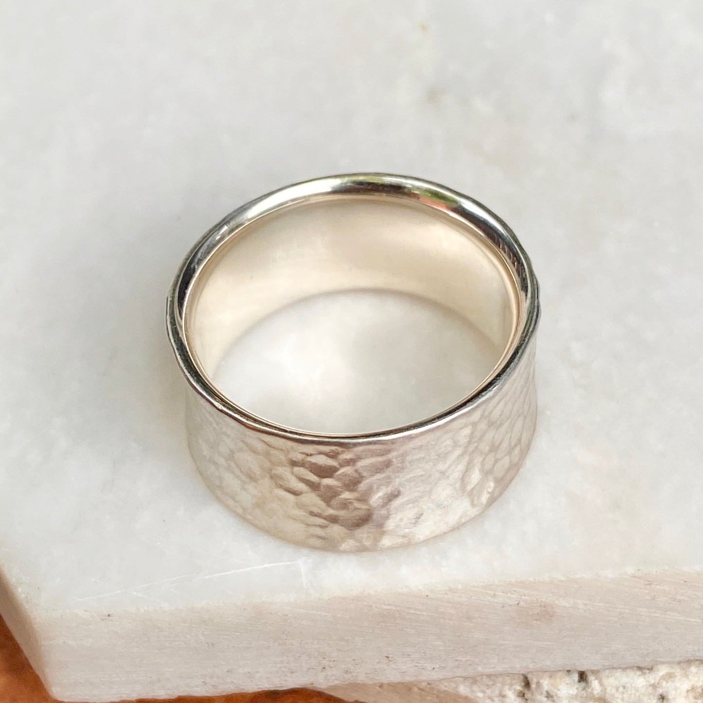 Sterling Silver Polished Hammered Concave Cigar Band Ring