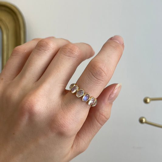 18KT Yellow Gold Oval Bezel Moonstone Eternity Band Ring