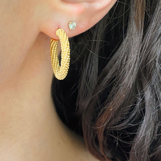 Gold-Plated Sterling Silver Beaded Hoop Earrings 23mm