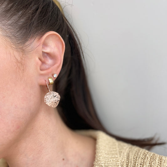 14KT Rose Gold Matte Textured Cobweb Disc Lever Back Earrings
