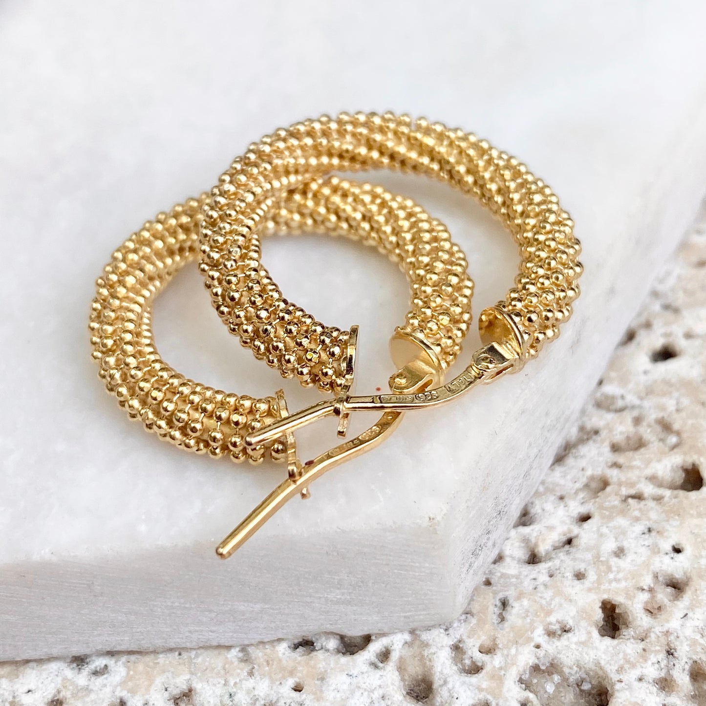 Gold-Plated Sterling Silver Beaded Hoop Earrings 23mm