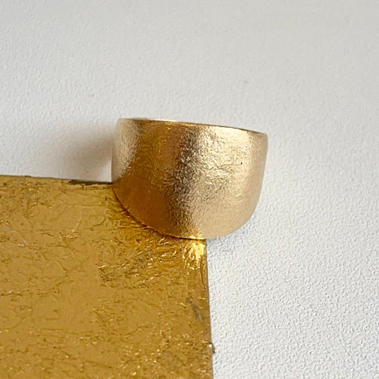 14KT Yellow Gold Textured Matte Finish Wide 15mm Cigar Band Ring